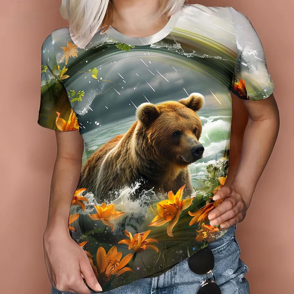 Horse Women's T-Shirts Funny Animal Pattern 3D Print O-Neck Short Sleeve T Shirt Harajuku Top Oversized Y2k Tees Female Clothing