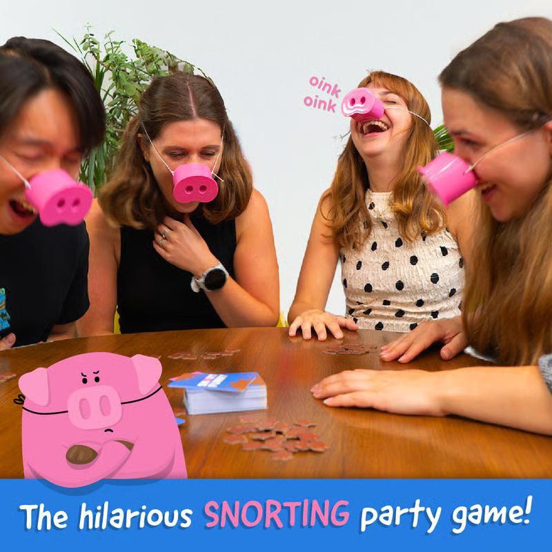 Hot The Party Game Where Smiling Means Youlose, Snorts-funny Board Game For Family Friend, 5 Toy Pig Noses & Challenge Cards