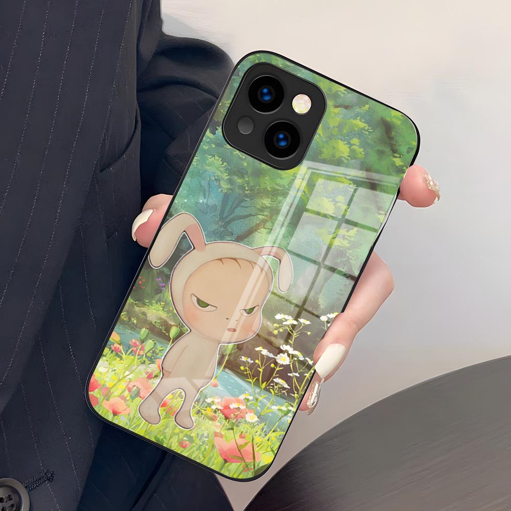 Japon Y-Yoshimoto Nara Coque de Téléphone Pour IPhone 17 Pro Max 15 Pro 16 14 Plus 12 13 Mini 11 Pro Couvercle en Verre Résistant aux Chocs