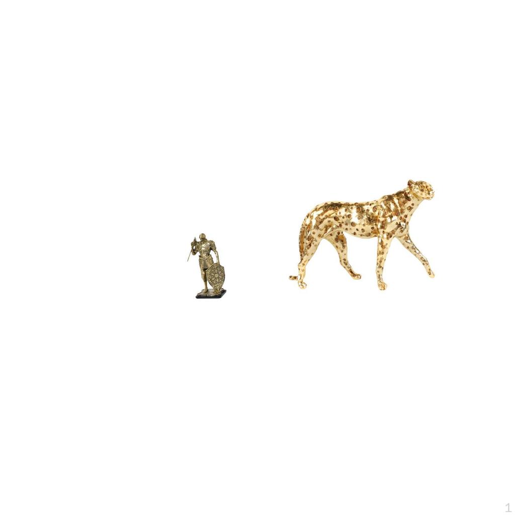Nordic Resin Knight And Gold Cheetah Figurine Abstract Animal Sculpture Art Ornament for Desk