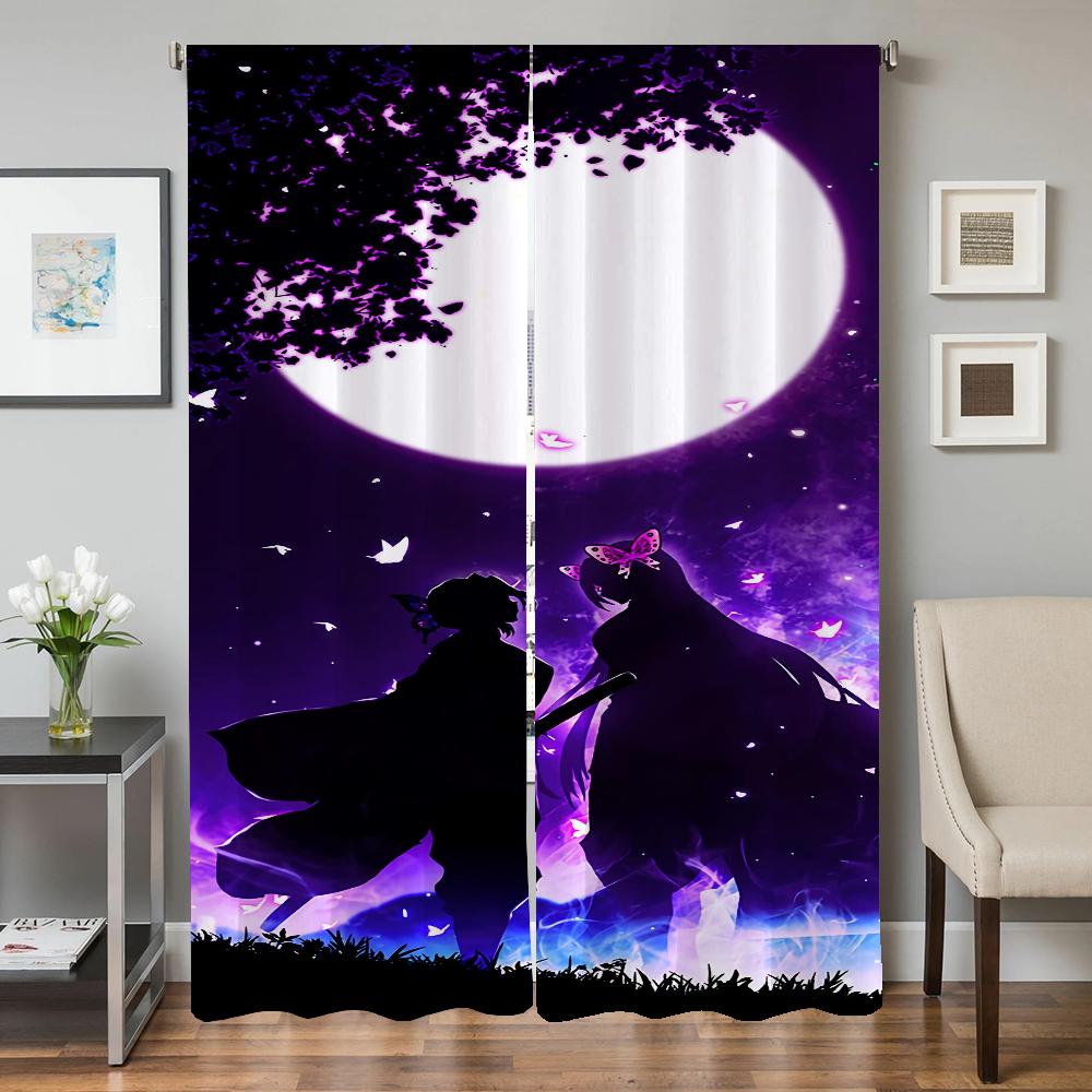 Window Kitchen Curtains for Living Room 2 Pieces Blackout Curtains Door Curtain D-demon S-slayer Partition Bedroom Decoration