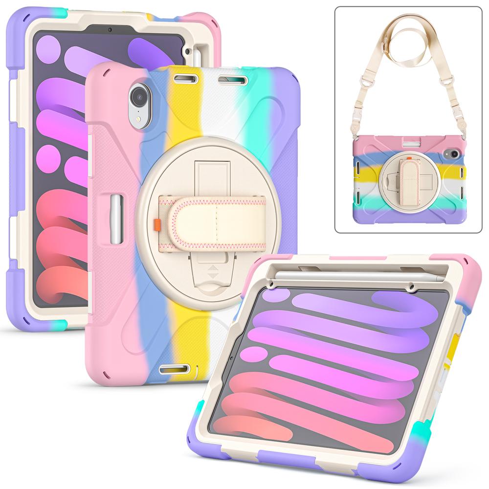 Shockproof Tablet Cases for 8.3'' IPad Mini (A17 Pro) 7/6 6th/7th 2024/2021 Case Cover Rotate Hand Strap PC Stand Silicone Shell
