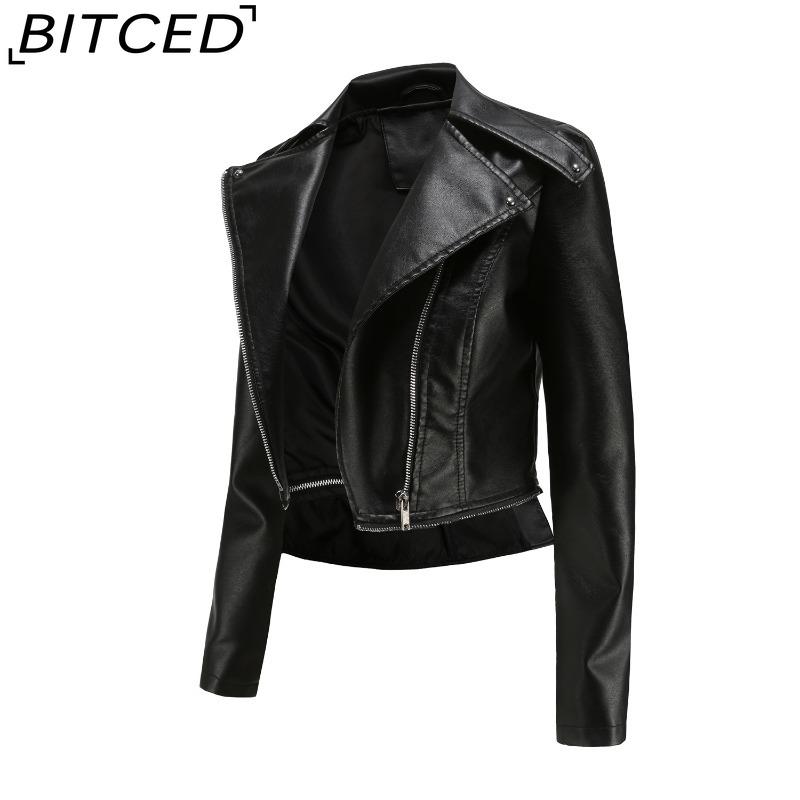 BITCED Women's Leather Jacket with Detachable Hem Spring/Autumn Coat Fashionable Casual Jacket