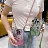 Crossbody Compatible iPhone 14 Case Apple 15 Cute Bear Electroplated Glitter 16 Full Coverage 13 Lanyard Phone Case