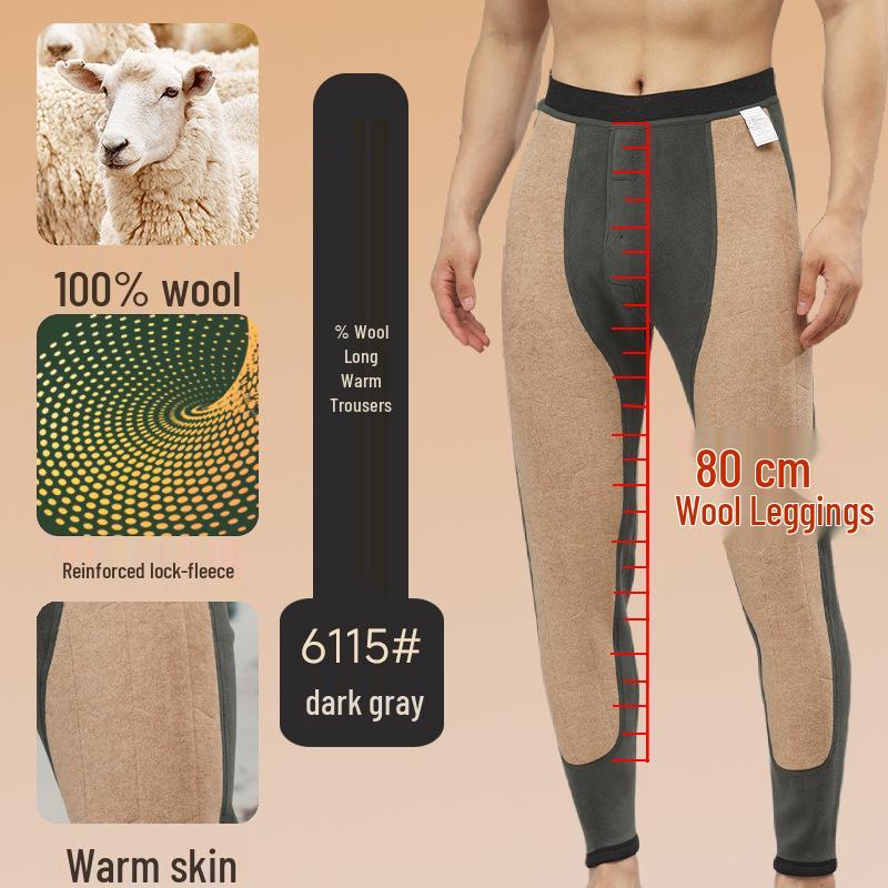 Men's Wool Camel Hair Long Leg Warmers with Knee Pads, Thickened Plus Velvet Cotton Layer, Women's Black Base Layer Pants for Autumn