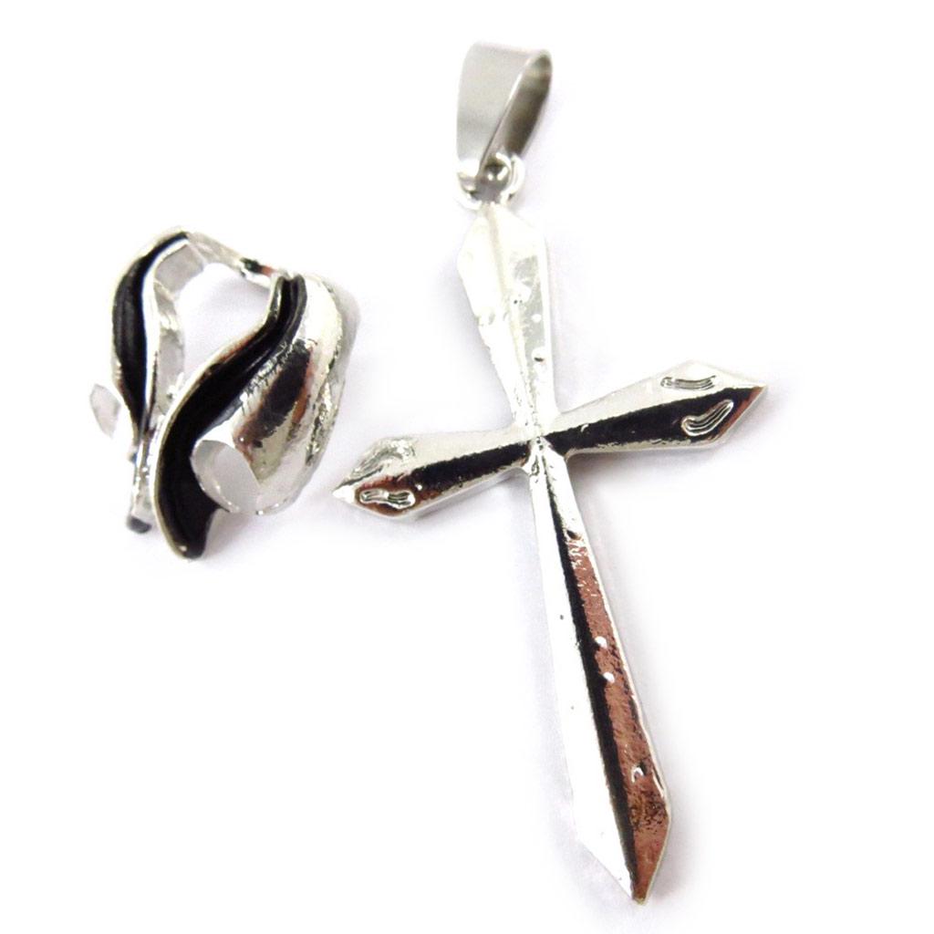 Les Trésors De Lily [J6296] - Black Silver 'Gothic Cross' Steel Pendant