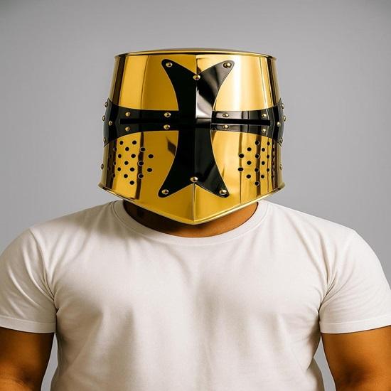 

Templar Crusader Helmet , Knight Great Helmet , Golden Finish Helmet, Cosplay Helmet, Roleplay Helmet, Halloween Gift
