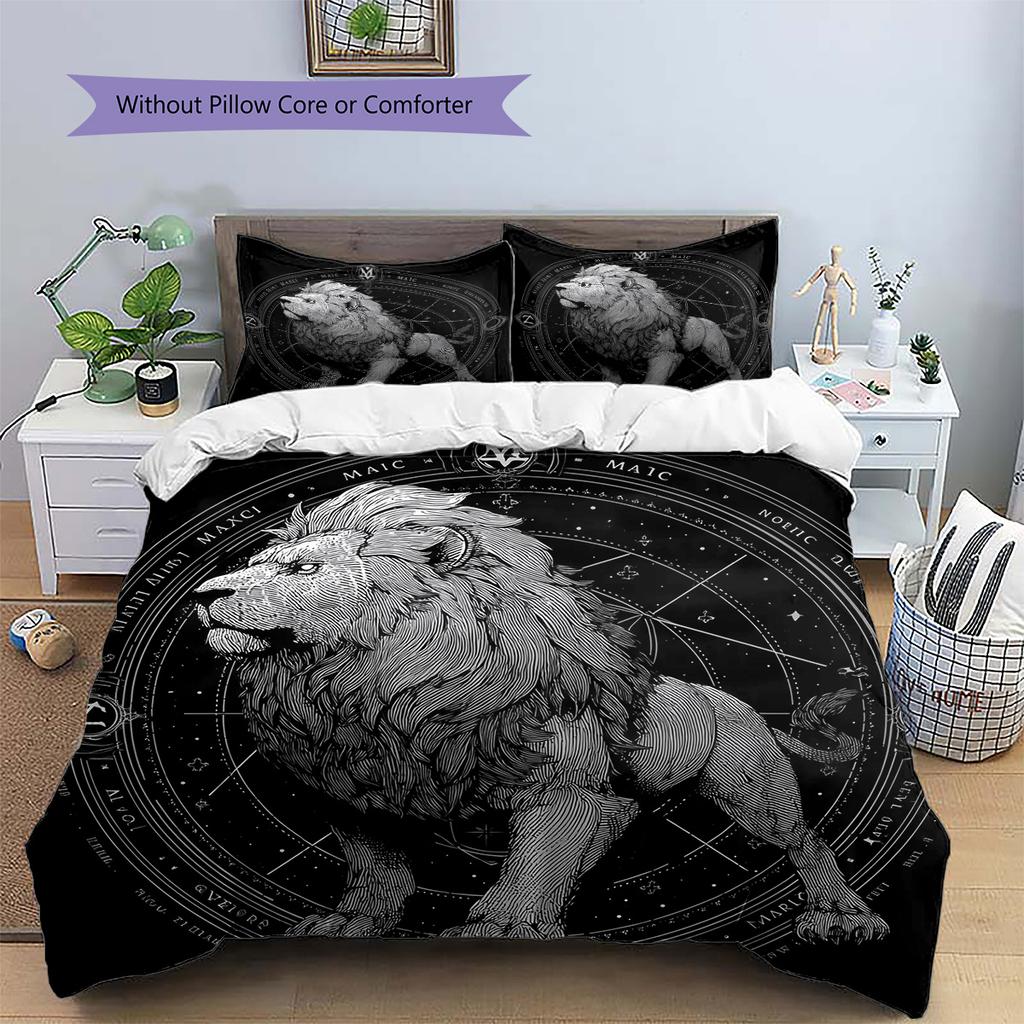 Lion Runes Pattern Bedding Quilt Set Home Decoration Gift (1 * duvet cover + 2 * pillowcase without core)