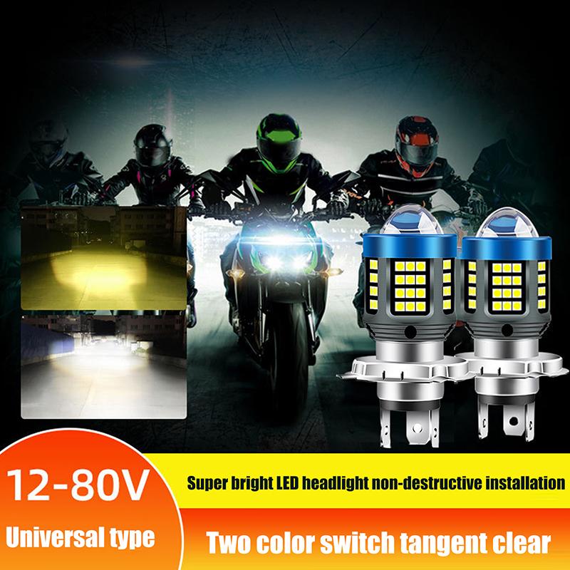 1 STK Motorrad Roller Fahrlicht H4 LED Motorradscheinwerfer CSP Zweifarbig Weiß Gelb Fernlicht Abblendlicht Linse Nebelscheinwerfer