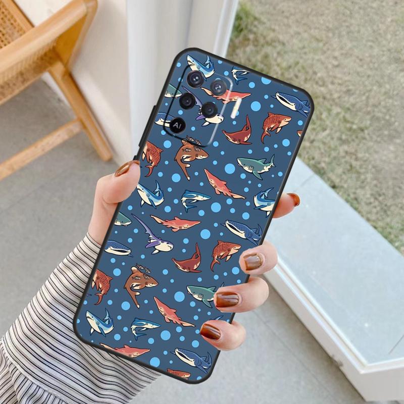 Cartoon Haie Hülle Für Oppo A60 A80 A40 A17 A57 A77 A74 A54 A94 A78 A98 A18 A38 A58 A96 A76 A16 A15 A5 Pro