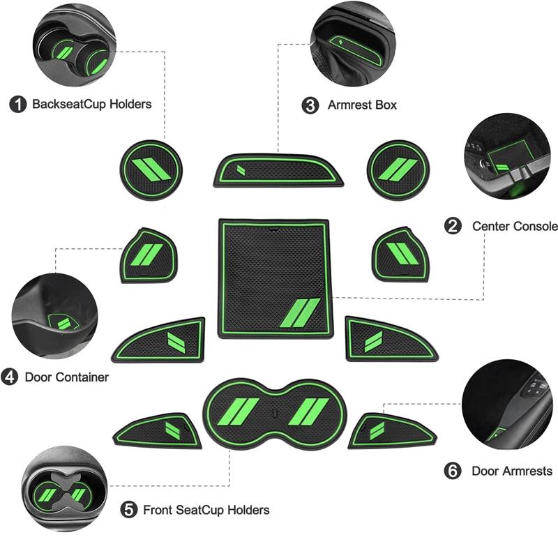 11-teiliges/Set Auto-Getränkehalter-Matteneinsatz-Untersetzer-Pad, rutschfeste Anti-Staub-Matte für 2015-2020 Dodge Challenger, Auto-Styling-Zubehör