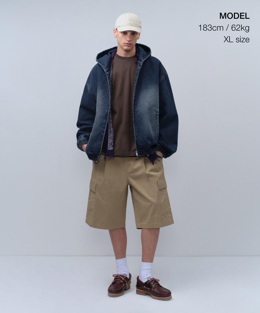 Musinsa Standard Big Brush Oversized Denim Hooded Zip-Up Jacket [Medium Indigo]