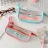 Retro Color Transparent Pencil Bag Nylon Zipper Stationery Bag Portable Mesh Pencil Case  Outdoor
