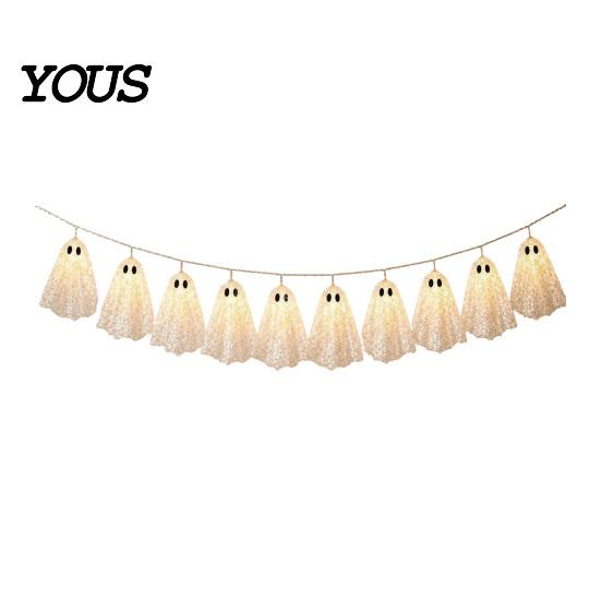 Easy Hanging Ghost String Garland 6.6FT Halloween Light Up Garland, Lace LED Fairy Light, Cozy Autumn Home Decorations Spooky Bunting Banner
