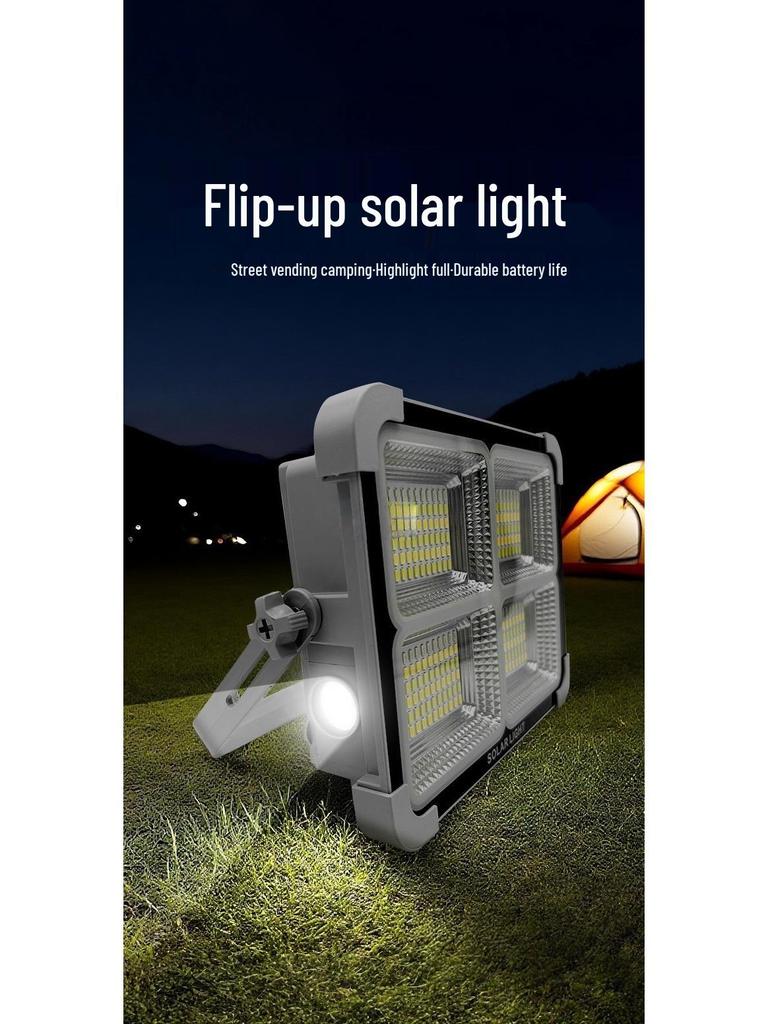 Ultra-Bright Solar Rechargeable Waterproof Portable Floodlight for Outdoor Camping and Night Market Emergencies