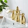 Tuqiu Brushed Gold Bathroom Basin Faucet Hot Cold Rose Gold lWater Faucet Widespread Sink Mixers Tap Deck Mount Wash Tub Fauctes