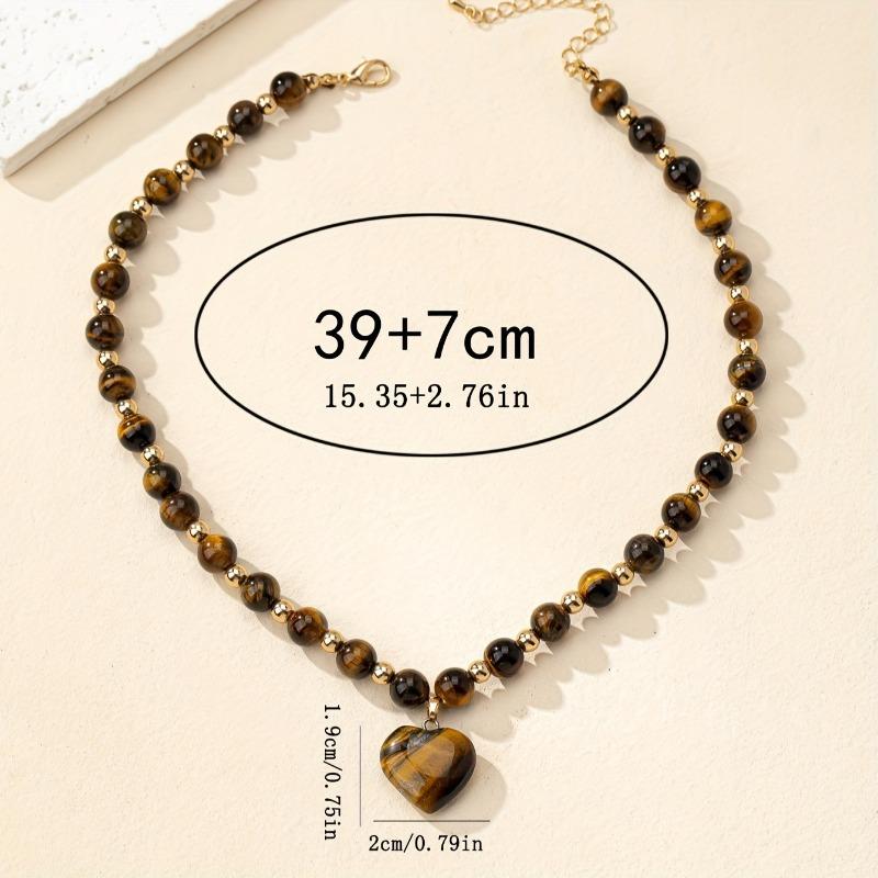 1PC Fashion Maillard Tiger's Eye Necklace Natural Stone Tiger's Eye Stone Love Pendant Necklace Women