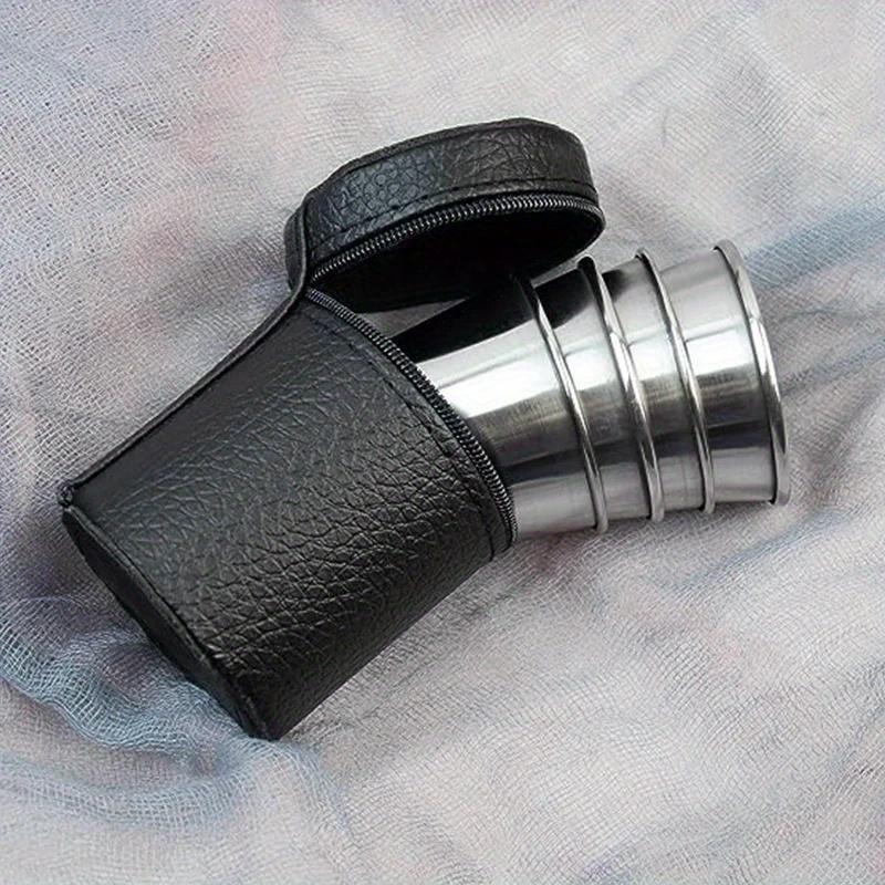 4Pcs/set 30ml/70ml/170ml Outdoor Practical Stainless Steel Cups Shots Set Mini Glasses for Whisky Wine with Case Portable Drinkware Set