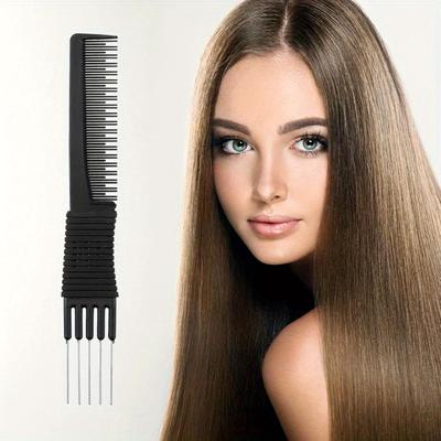 Piepteni de tapare Carbon Lift cu pieptene cu dinți metalici pentru femei, pentru coafat părul, negru