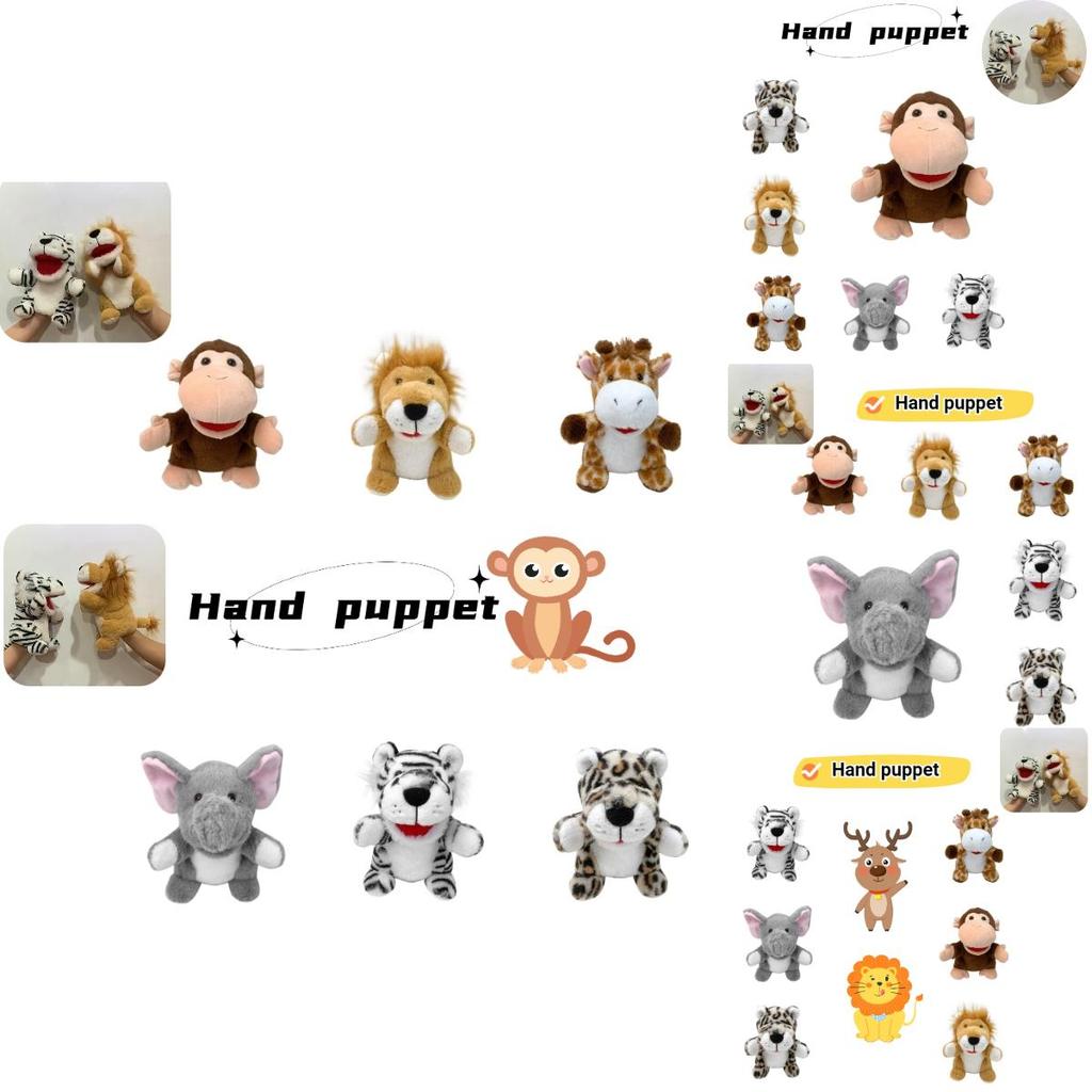 Jungle Animal Hand Puppets Lion Tiger Deer Monkey Plush Toys For Kids