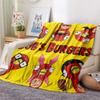 1PC Happy Burger Shop Print FlAannel Blanket, High quality Comfortable for All Seasons, Home Decor, Warmth and Comfort