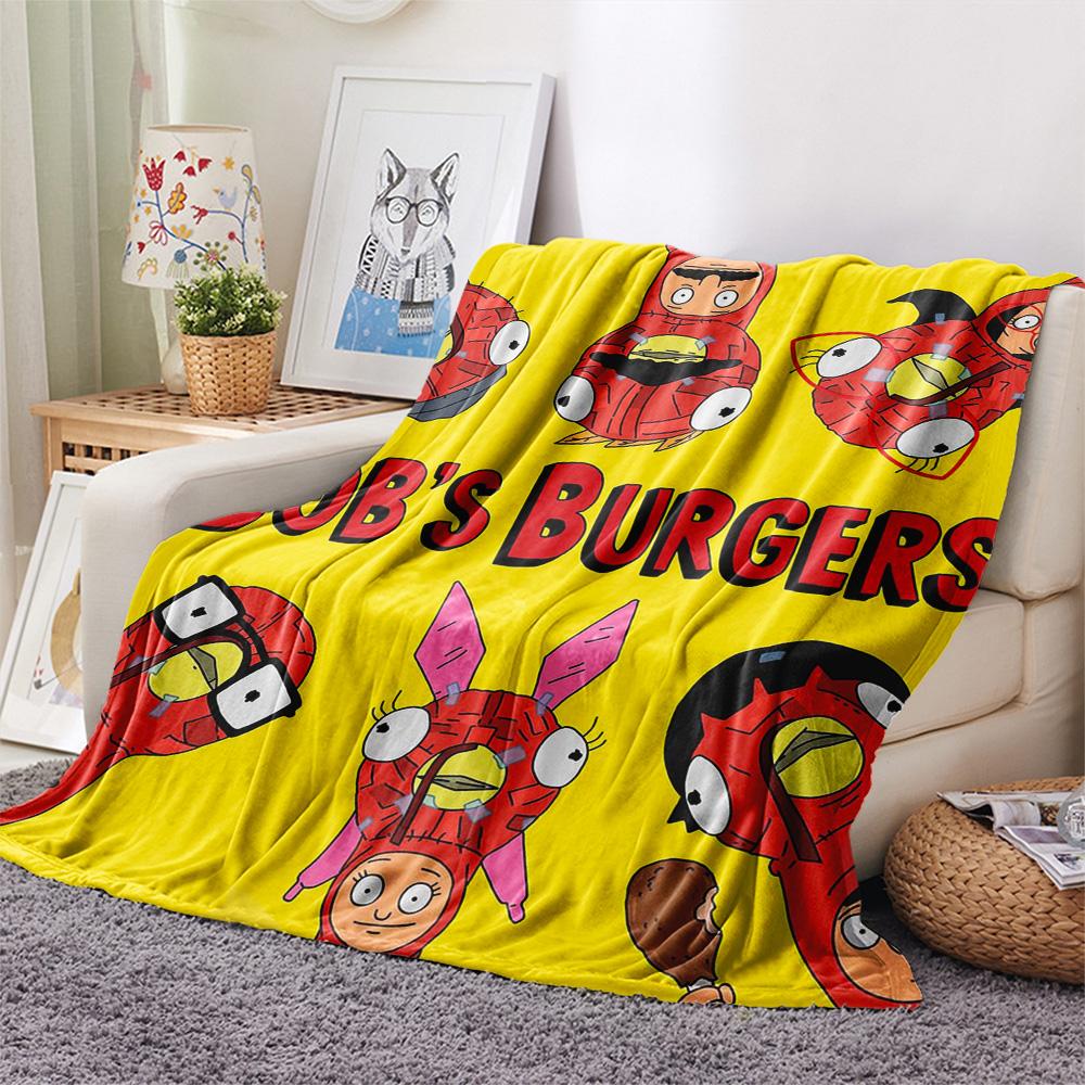 1PC Happy Burger Shop Print FlAannel Blanket, High quality Comfortable for All Seasons, Home Decor, Warmth and Comfort