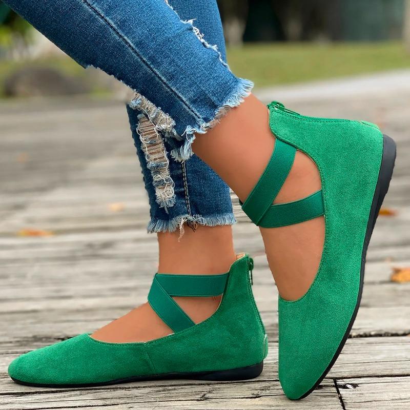 Women's Hollow Flock Flat Shoes Round Toe Shallow Thin Soft Sole Shoes Solid Color Casual Shoes Elegant Office Ladies Footwear