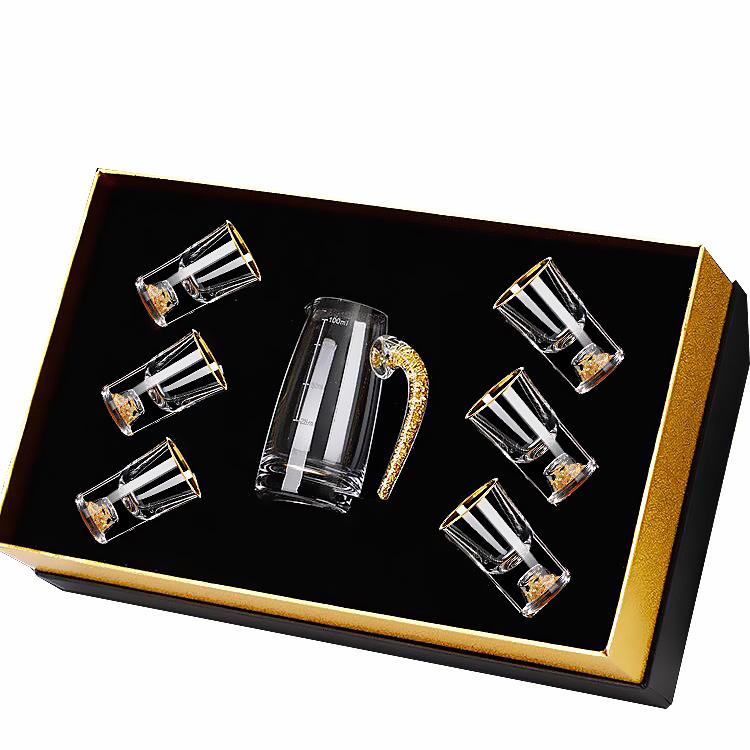 gold foil Baijiu cup wine dispenser set Household small wine glass One-shot glass Chinese wine set with graduated cup holder
