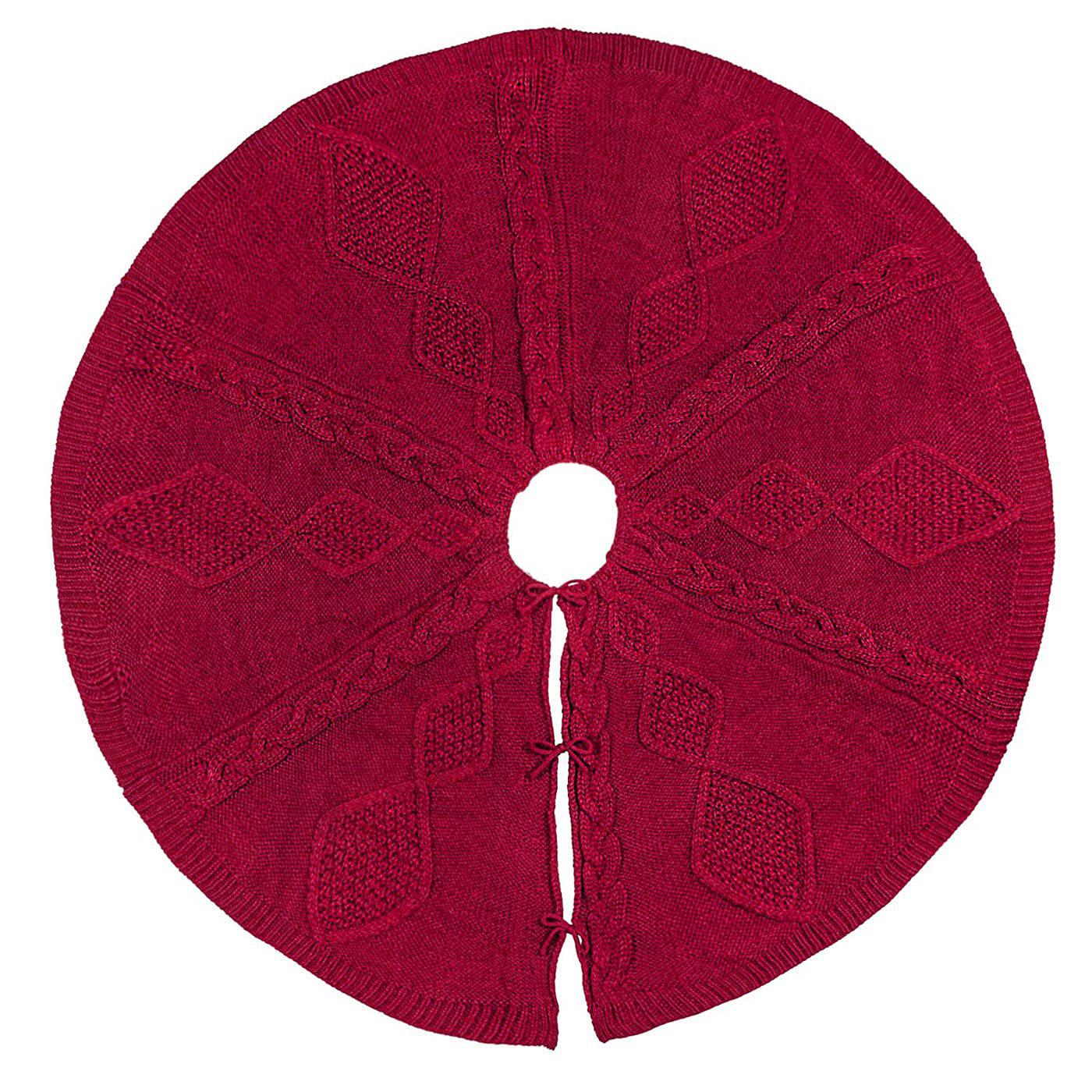 Christmas Tree Skirt: Knitted Solid Color & Striped Design