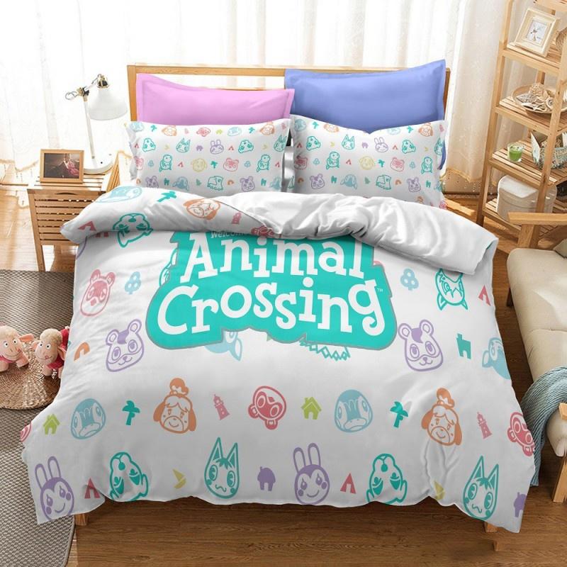3D Print Animal Cartoon Crossing Game Bedding Set Double Twin King Duvet Cover Comforter Pillowcase Boys Girls Adults Bedroom