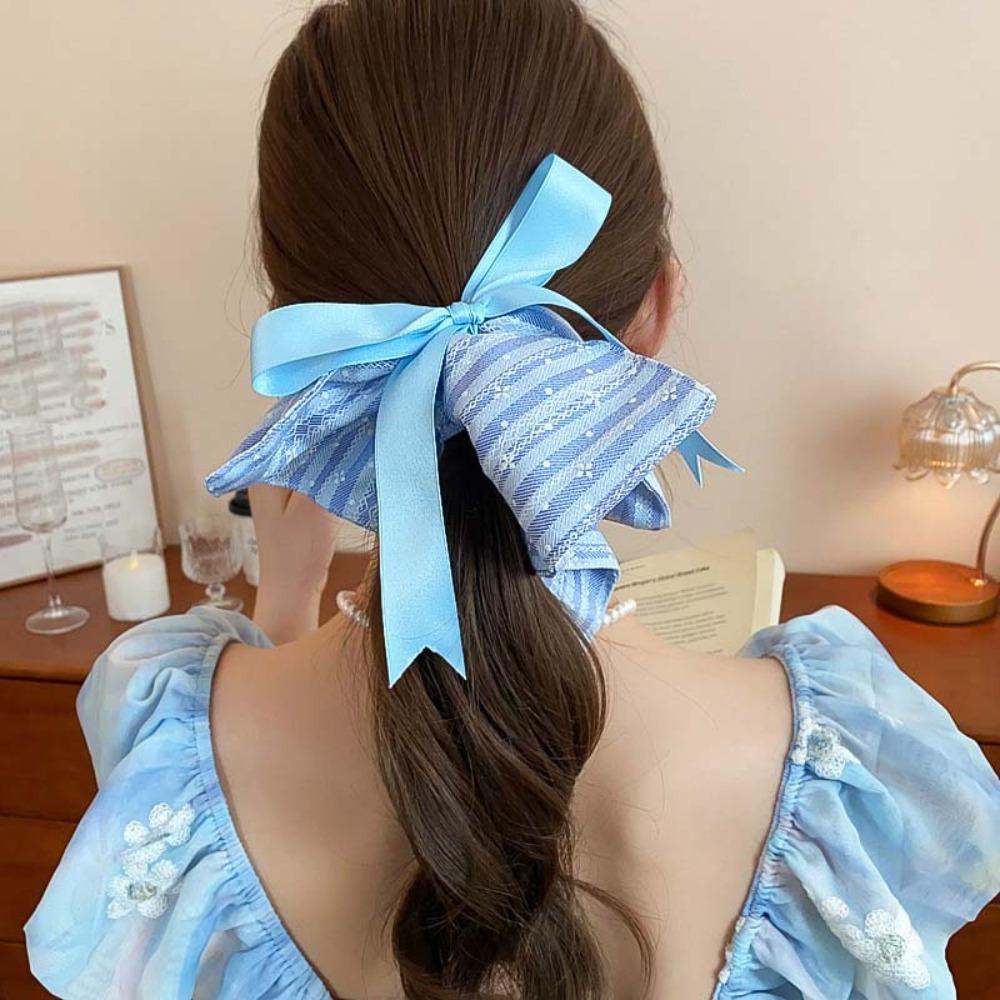 Korean Style Square Cloth Hair Tie Bow Women Ponytail Holder Plaid Silk Ribbon Scrunchies  Summer