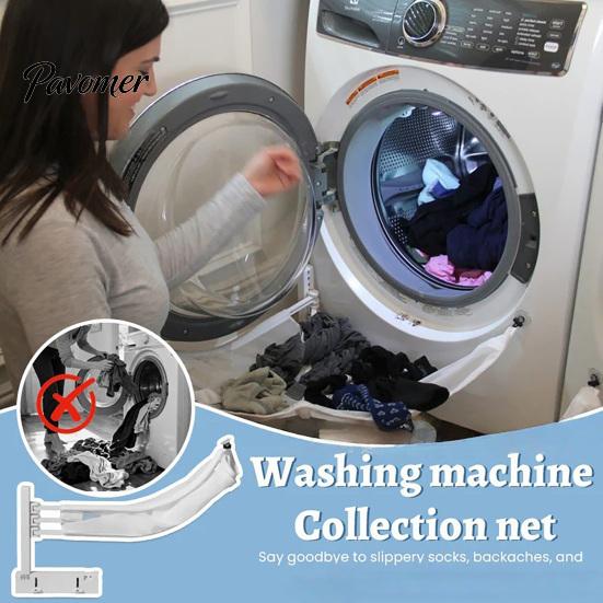 Laundry Catching Barrier Front Load Washing Machine Catcher Net, Foldable Anti-drop Washer Wash Day Organizer Collection Suction Cup Installation for