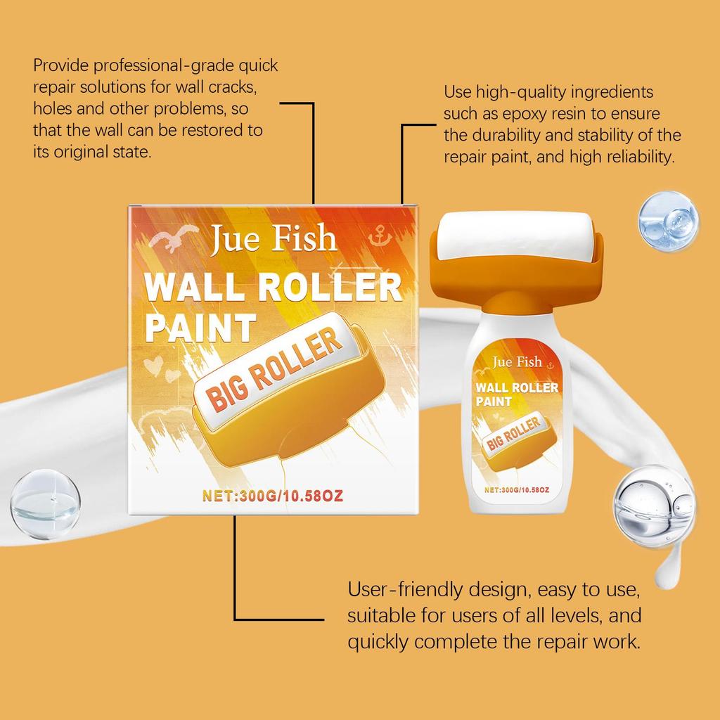 Jue-fish Quick-Fix Wall Roller Compound - White Instantly Conceals Holes, Nail Pits, and Cracks with One Coat (300g)