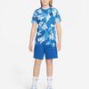 Nike Sportswear Letter Logo Pattern All Over Print Crew Neck Short Sleeve T-Shirt Kids Tops Dark-Beach-Blue DO1816-407