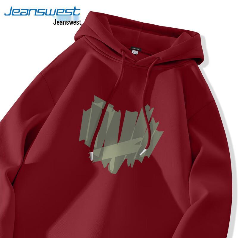 

Jeanswest Men s H491 Heart Print Heavy Cotton Hooded Sweatshirt XL