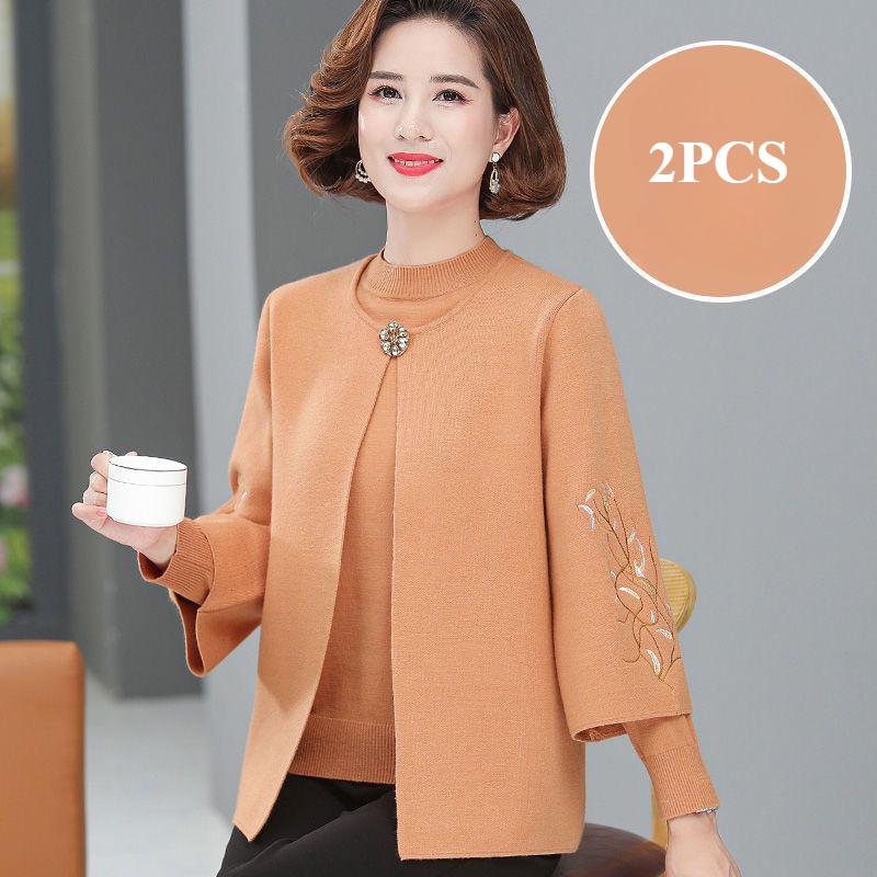 2-teiliges Damen Strickoberteil Set Übergröße Strickjacke Jacke Pullover Zweiteiliges Set Offene Strickjacke Strickpullover Outfits Herbst Winter