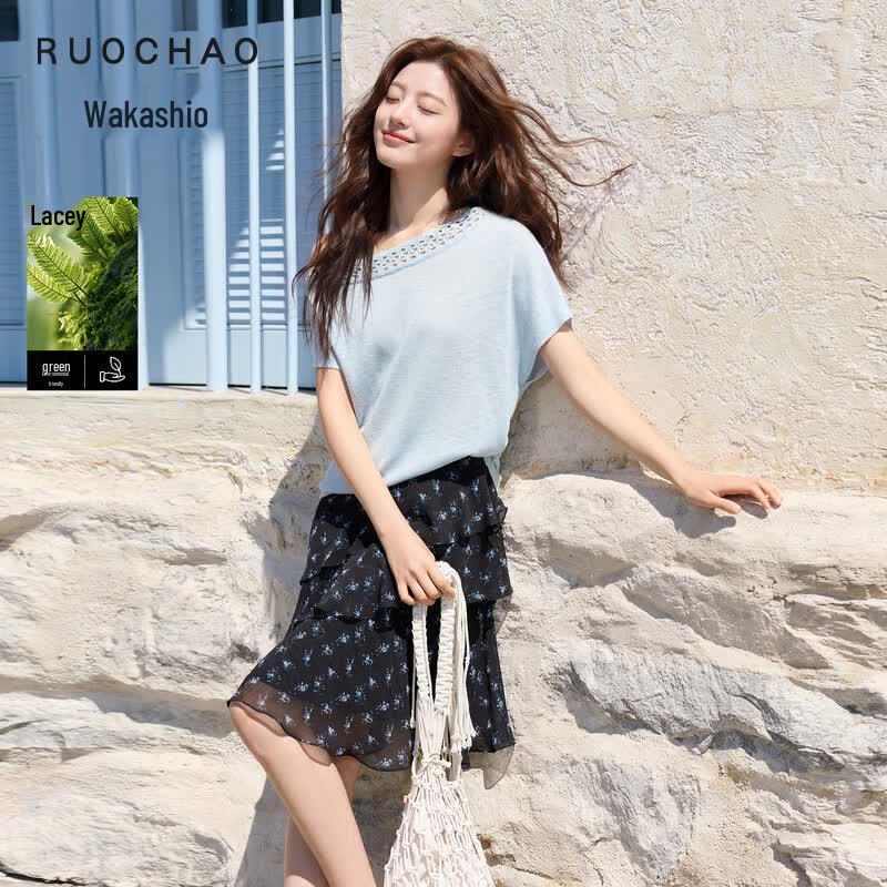 SanCai Women s Plus Size Lyocell Blend Bat-Wing Hollow Knit Top M