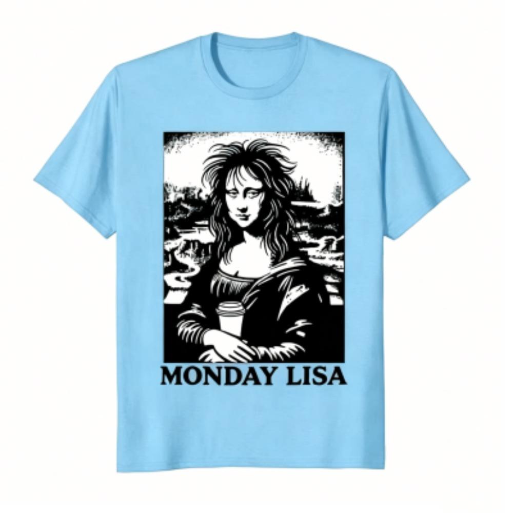 Summer Funny Tired Messy Hair Monday Lisa Print Men's T-Shirts Fashion Street Short-Sleeve Outdoor Casual Tops for Men's and Women's Tees Top