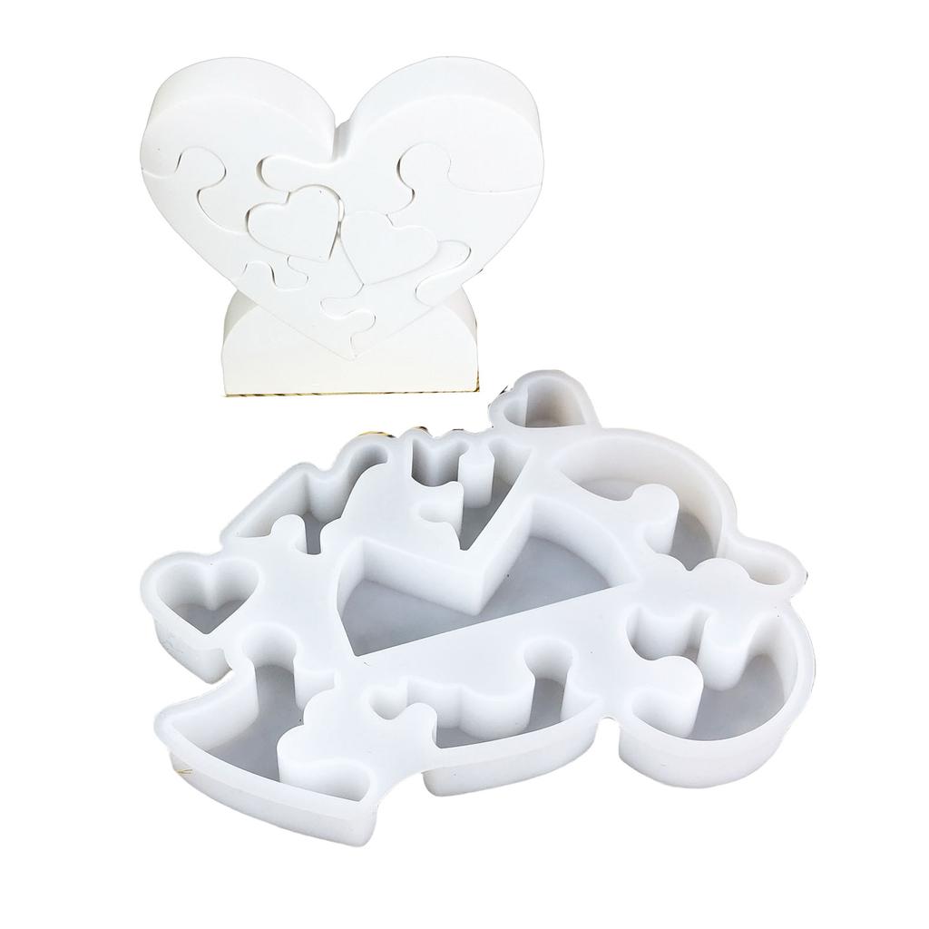 Desk Ornament Mould Flexible Silicone Mold for Love Heart Puzzle Shaped Decoration Gypsum Mold Jewelry Making Supplies