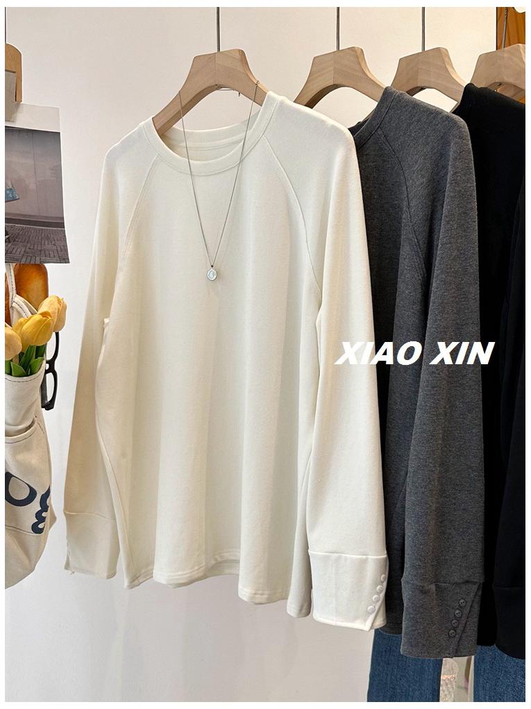 Plus Size Patchwork Cuff Thermal Long Sleeve Women's Loose Top