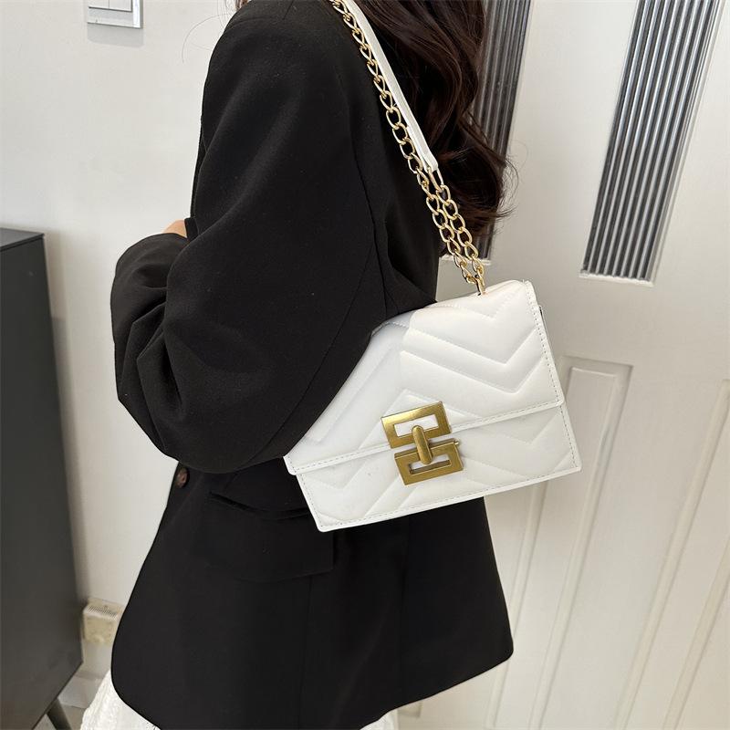 Embroidery Thread Fashion PU2025 New Simple Chain Crossbody Retro Lock Foreign Style Shoulder Small Square Bag Woman