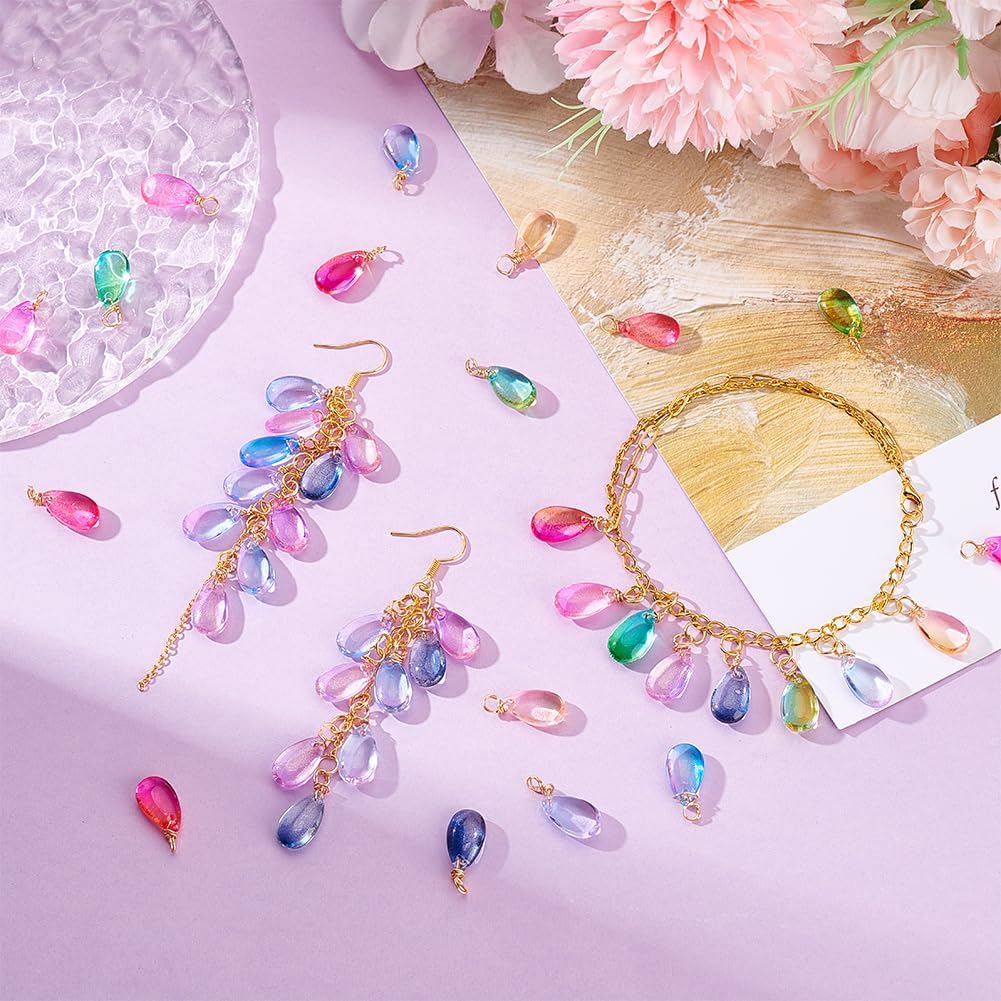 PH PandaHall Crystal Dangle Charms Pendants Teardrop Charms Bead Charms with Copper Loops for Jewelry Making Necklace Crafts