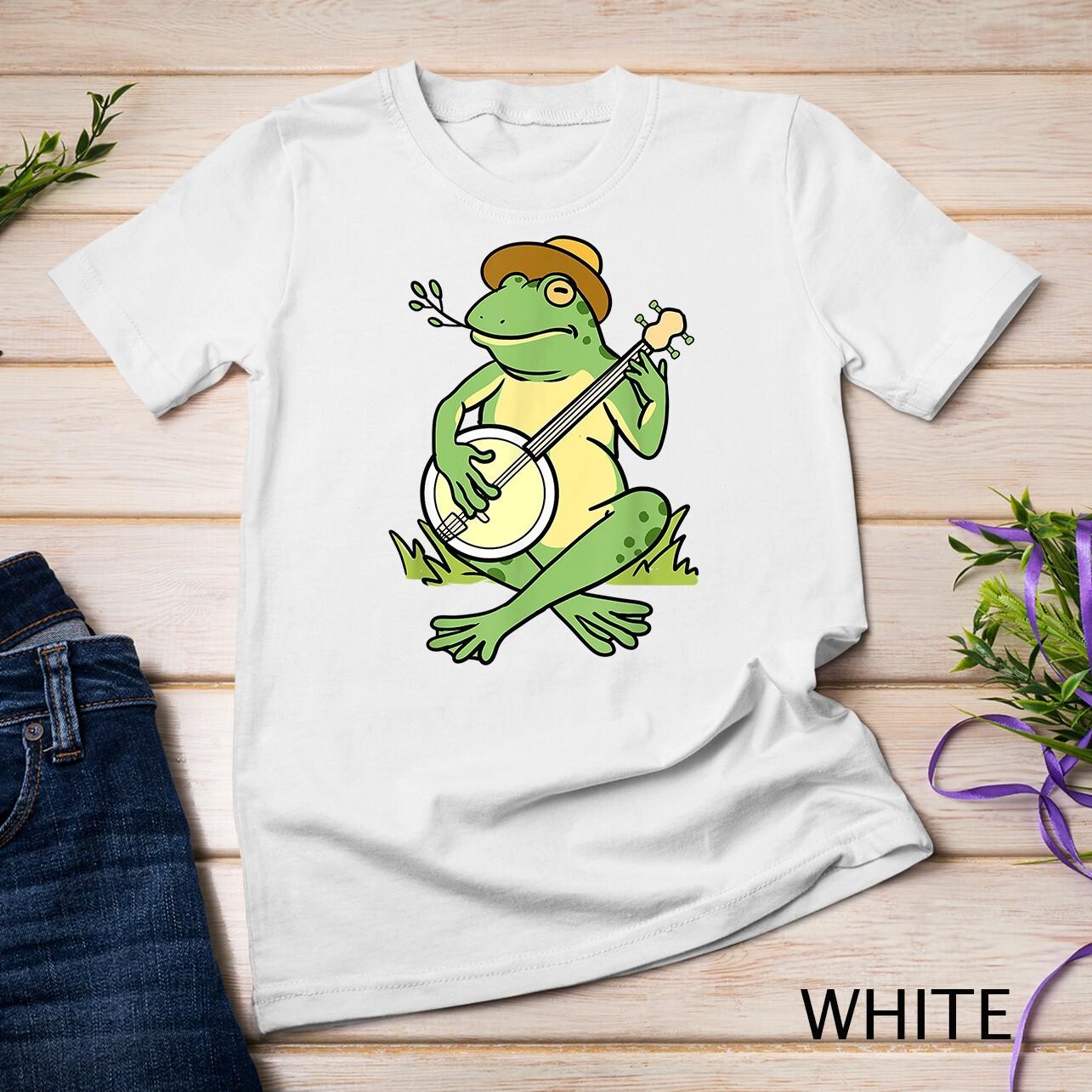Frog Playing Banjo Frog Lover Gift Unisex T-Shirt Mens Womens Tees Top S