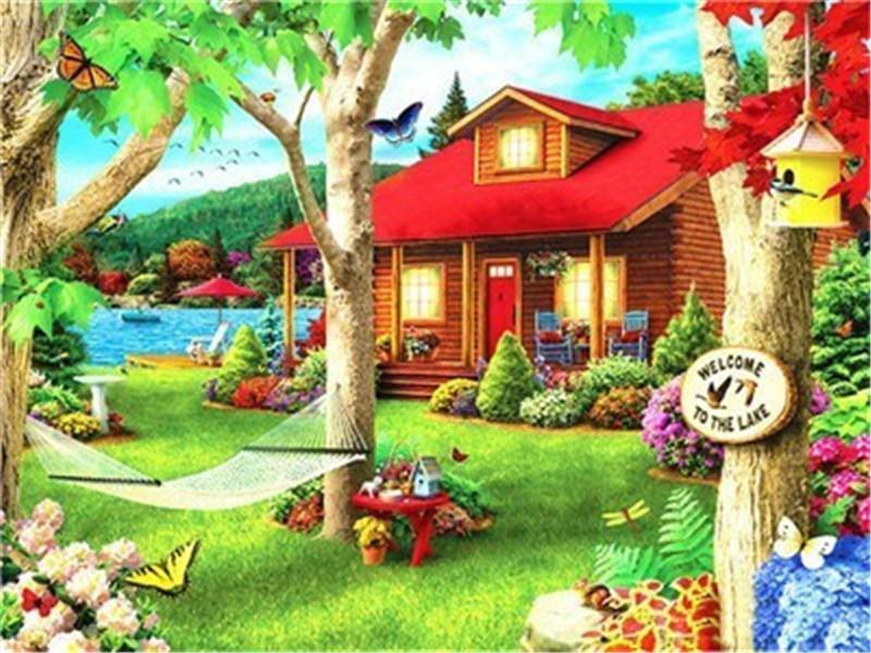 Seturi de pictură cu diamante, peisaj, strasuri, broderie cu diamante 5D, cu punct de cruce, mozaic, artizanat cu punct de cruce