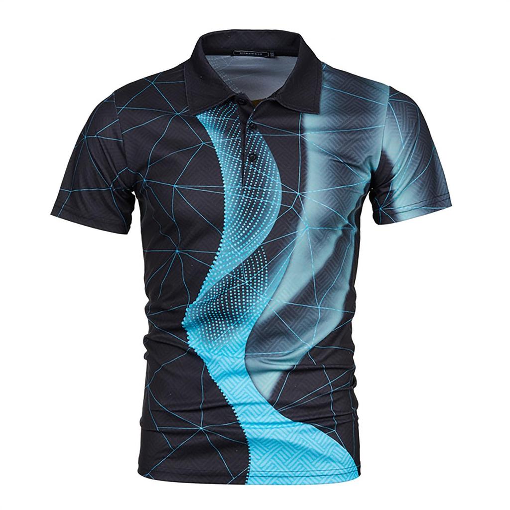 New Men's Summer Fashion Casual 3D Printing Tops Shirt Lapel Casual Short Sleeve Top
