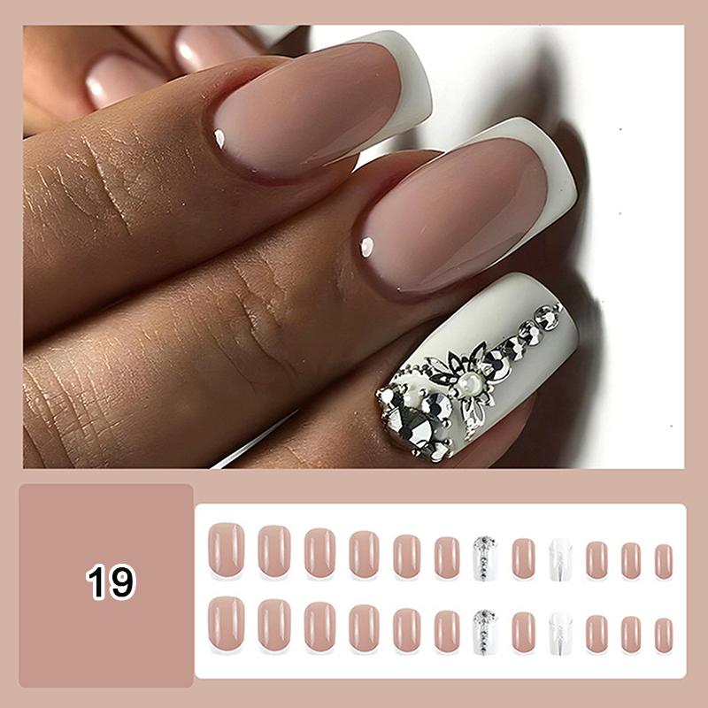 24/30Pcs Medium Fake Nail Set With Jelly Glue Gradient French Press On False Nail Elegantstyle Nails Full Cover Wearing False