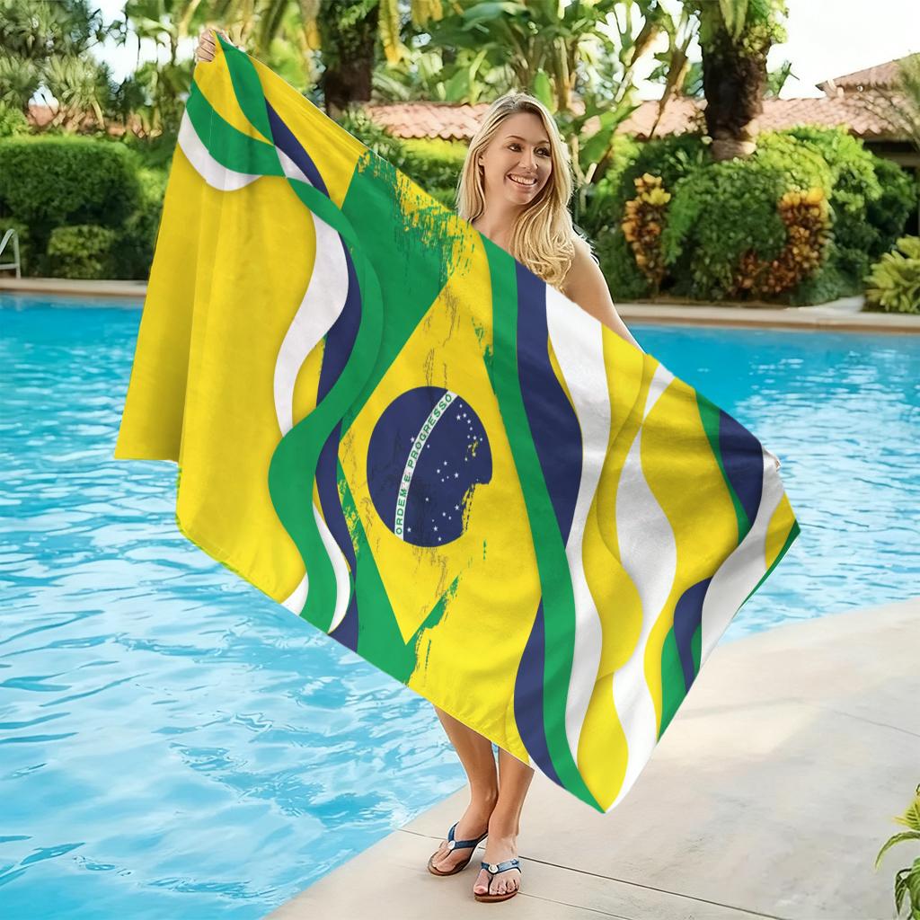 Brasilien-Thema Strandtuch Fußball-Weltmeisterschaft Schnelltrocknendes Handtuch Geeignet für Meeresufer Pool Camping Urlaub Yoga Für Familie Freunde
