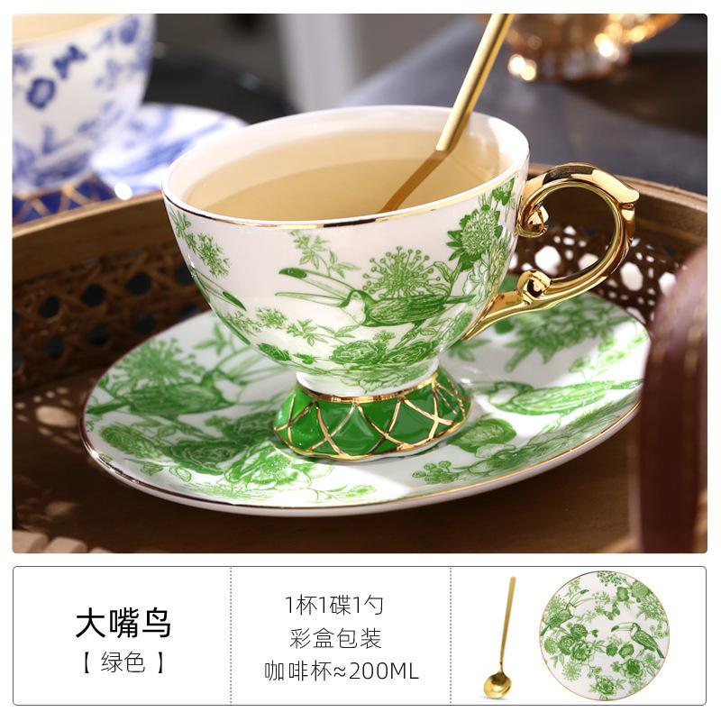 

Высококачественный французский фарфоровый кофейный набор из костяного фарфора с цветочным и птичьим рисунком, бытовая чашка для послеобеденного чая, чашка для воды 200ml зелёный