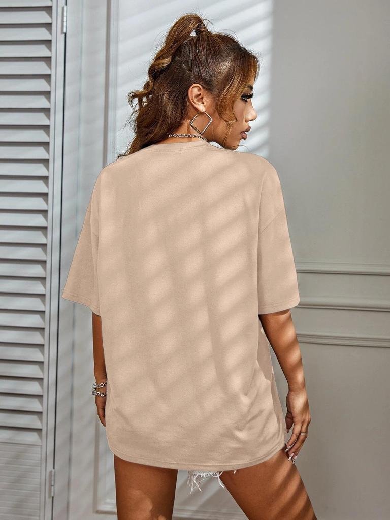 European & American Women's Multi-color Casual T-shirt: Round Neck, Short Sleeve, Simple Fashion with Solid Color and Printed Design.