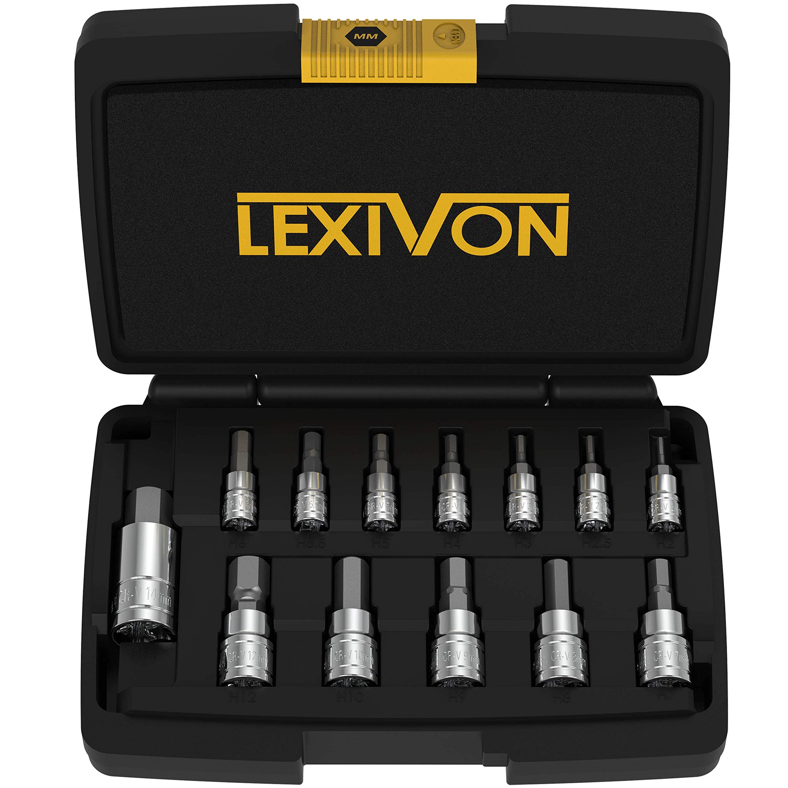

LEXIVON Hex Bit Socket Set for Torque Impact and Drills Premium S2 Alloy Steel Metric Set Reinforced Storage Case Wrenches, Wrenches, 2mm-14mm чёрный
